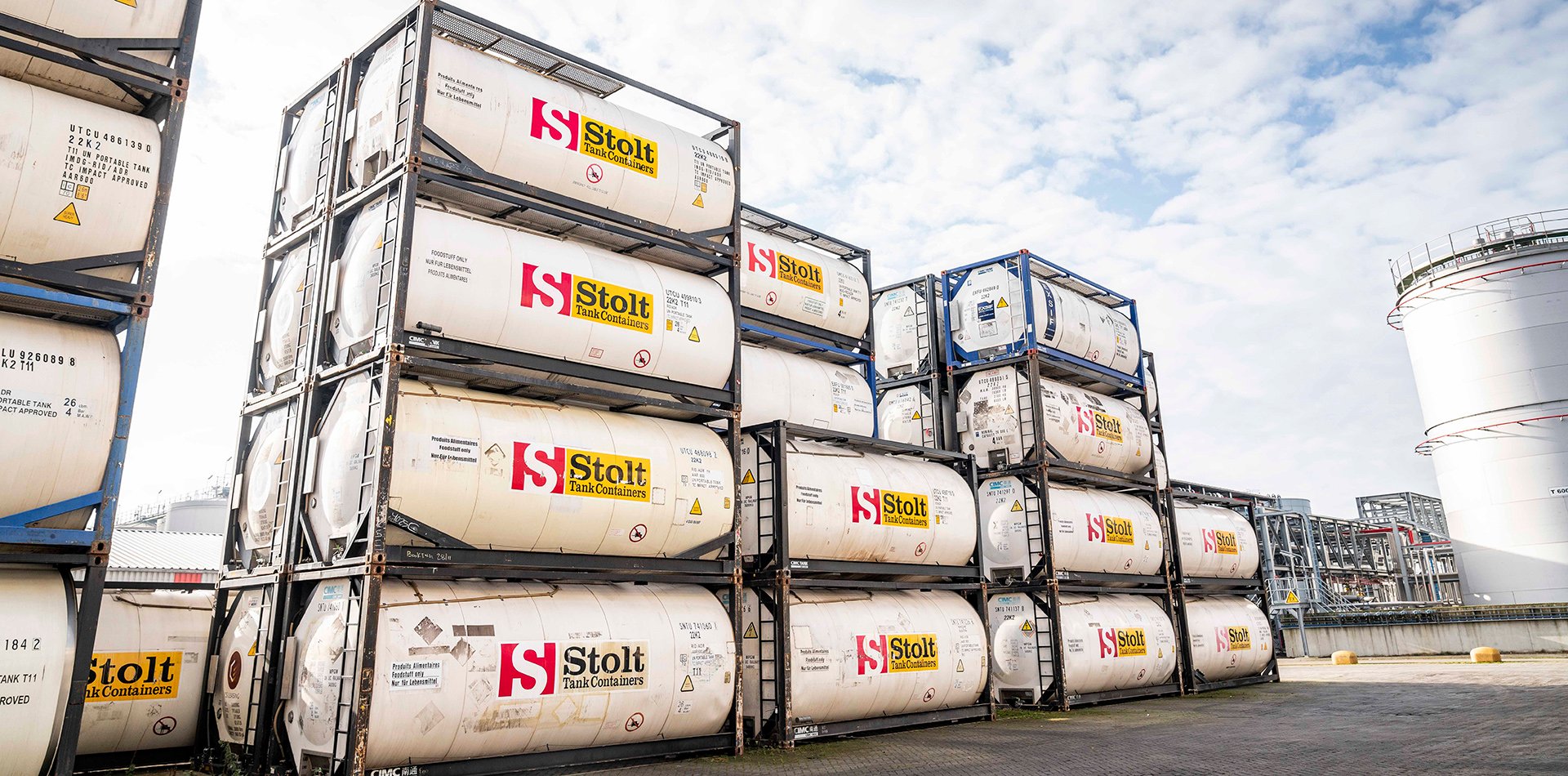 Tank containers stack in Stolt Tank Container's depot