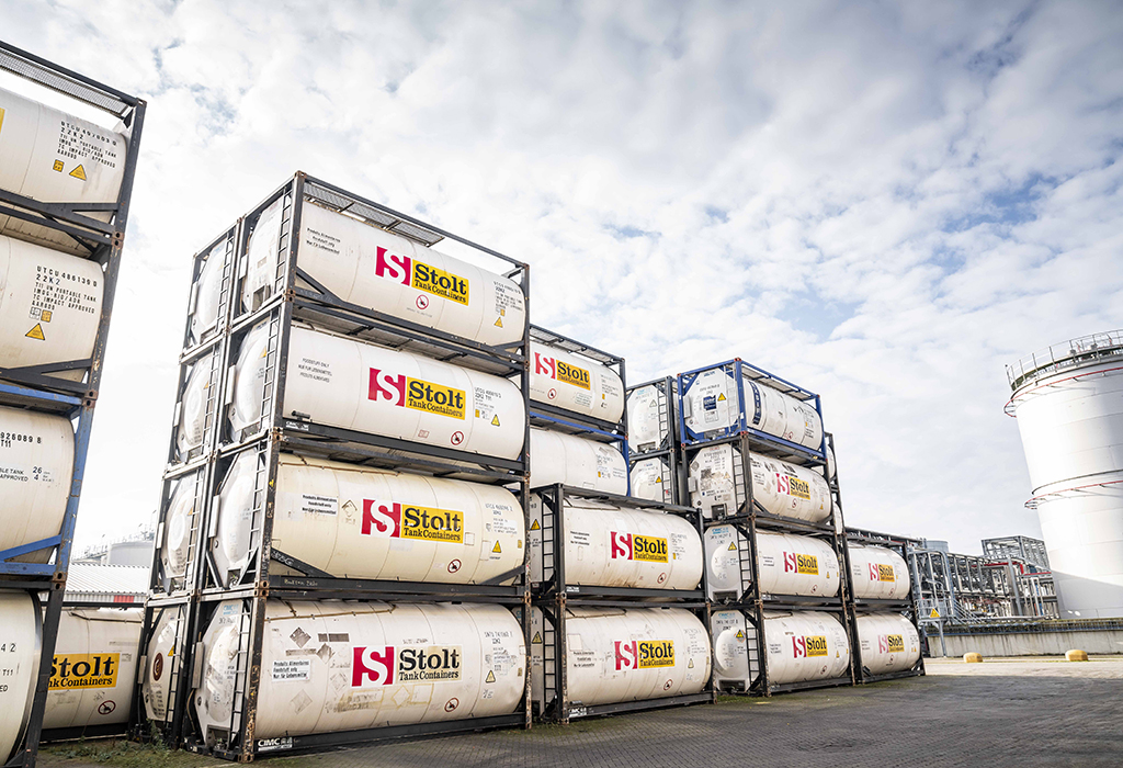 Tank containers stack in Stolt Tank Container's depot Tank containers stack in Stolt Tank Container's depot