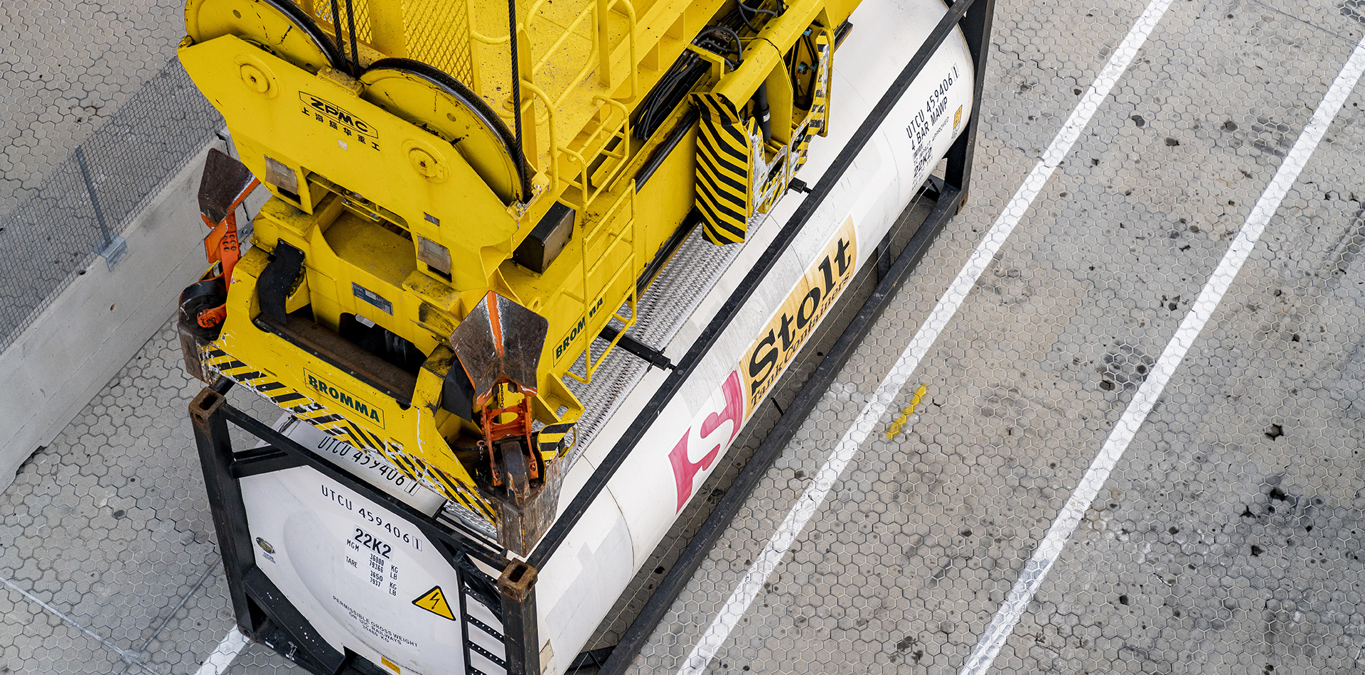 Stolt tank container being loaded on the board of a vessel