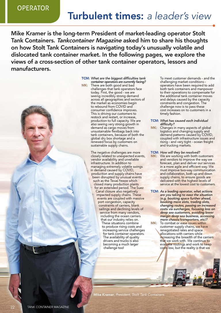 Article in Tank Container Magazine with Mike Kramer
